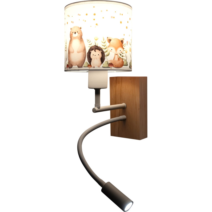 Brilagi - LED Dětská flexibilní nástěnná lampa BOBO WOOD 1xE27/25W/230V + LED/3W dub/bílá/zvířátka