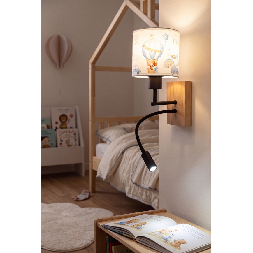 Brilagi - LED Dětská flexibilní nástěnná lampa BOBO WOOD 1xE27/25W/230V + LED/3W dub/černá/bílá/modrá/medvídci