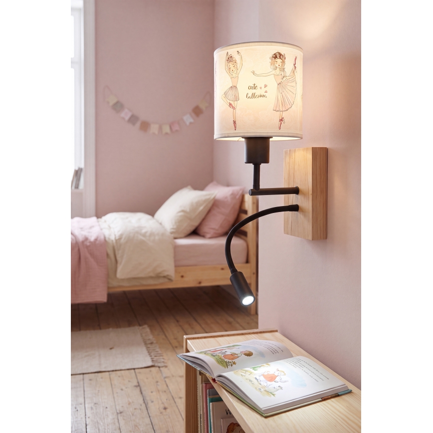 Brilagi - LED Dětská flexibilní nástěnná lampa BOBO WOOD 1xE27/25W/230V + LED/3W dub/černá/bílá/růžová/baletky