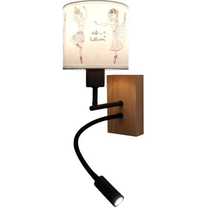 Brilagi - LED Dětská flexibilní nástěnná lampa BOBO WOOD 1xE27/25W/230V + LED/3W dub/černá/bílá/růžová/baletky