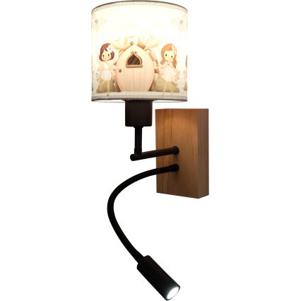 Brilagi - LED Dětská flexibilní nástěnná lampa BOBO WOOD 1xE27/25W/230V + LED/3W dub/černá/bílá/růžová/víly