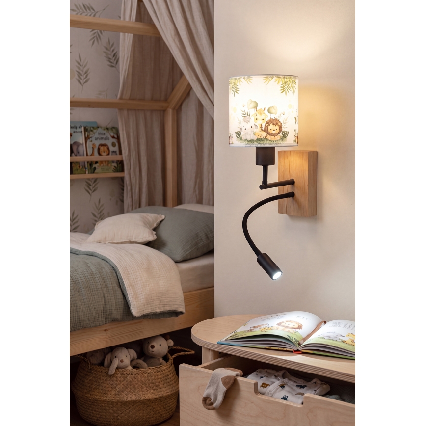 Brilagi - LED Dětská flexibilní nástěnná lampa BOBO WOOD 1xE27/25W/230V + LED/3W dub/černá/bílá/zelená/džungle