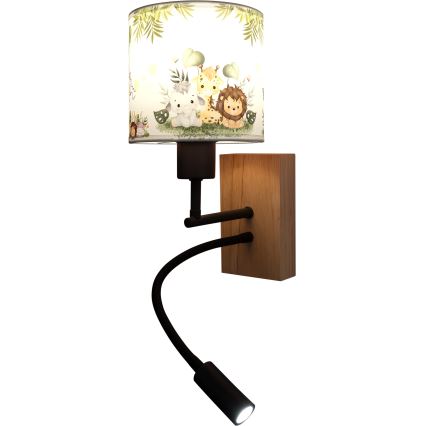 Brilagi - LED Dětská flexibilní nástěnná lampa BOBO WOOD 1xE27/25W/230V + LED/3W dub/černá/bílá/zelená/džungle