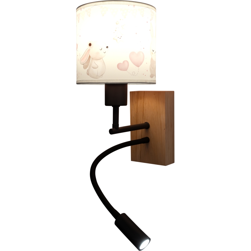 Brilagi - LED Dětská flexibilní nástěnná lampa BOBO WOOD 1xE27/25W/230V + LED/3W dub/černá/krémová/králíčci