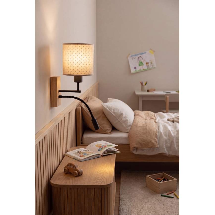 Brilagi - LED Dětská flexibilní nástěnná lampa BOBO WOOD 1xE27/25W/230V + LED/3W dub/černá/béžová/puntíky