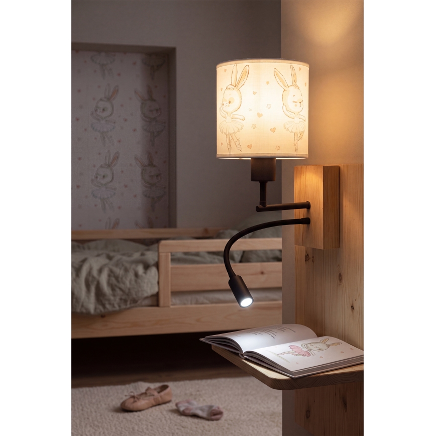 Brilagi - LED Dětská flexibilní nástěnná lampa BOBO WOOD 1xE27/25W/230V + LED/3W dub/černá/bílá/králíčci