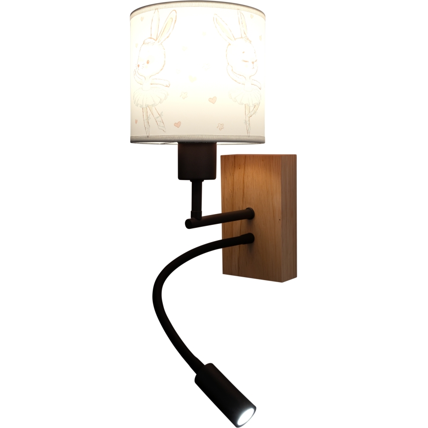 Brilagi - LED Dětská flexibilní nástěnná lampa BOBO WOOD 1xE27/25W/230V + LED/3W dub/černá/bílá/králíčci
