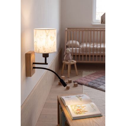 Brilagi - LED Dětská flexibilní nástěnná lampa BOBO WOOD 1xE27/25W/230V + LED/3W dub/černá/bílá/králíčci