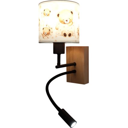 Brilagi - LED Dětská flexibilní nástěnná lampa BOBO WOOD 1xE27/25W/230V + LED/3W dub/černá/bílá/medvídci