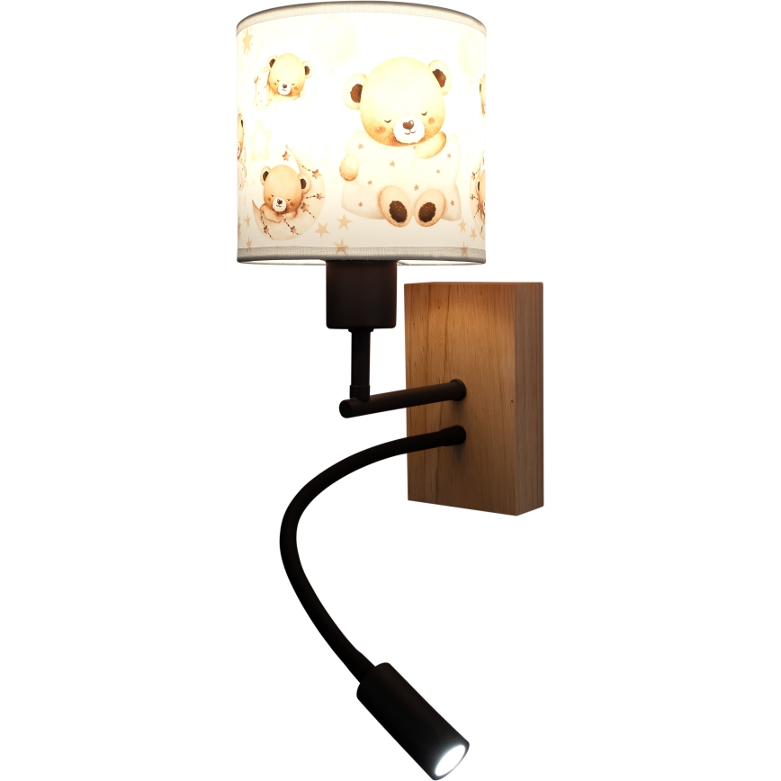 Brilagi - LED Dětská flexibilní nástěnná lampa BOBO WOOD 1xE27/25W/230V + LED/3W dub/černá/bílá/medvídci