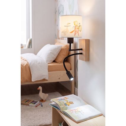 Brilagi - LED Dětská flexibilní nástěnná lampa BOBO WOOD 1xE27/25W/230V + LED/3W dub/černá/bílá/zvířátka