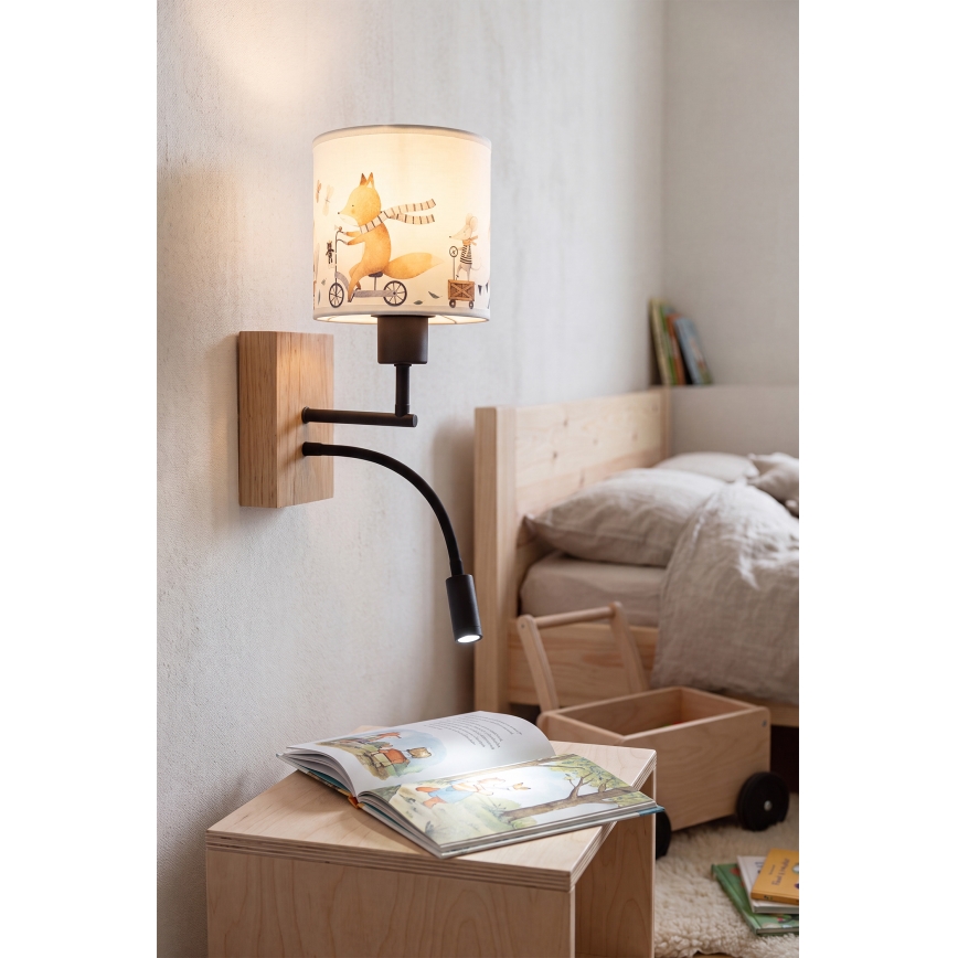 Brilagi - LED Dětská flexibilní nástěnná lampa BOBO WOOD 1xE27/25W/230V + LED/3W dub/černá/bílá/zvířátka