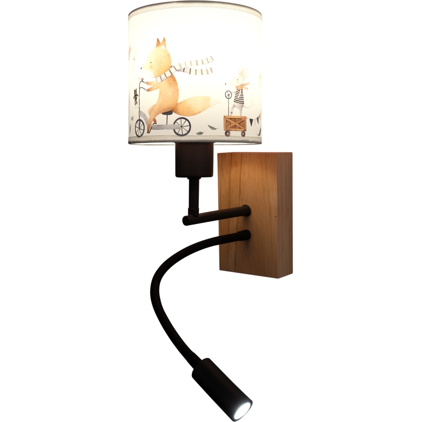 Brilagi - LED Dětská flexibilní nástěnná lampa BOBO WOOD 1xE27/25W/230V + LED/3W dub/černá/bílá/zvířátka