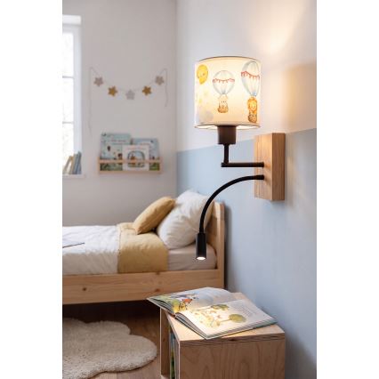 Brilagi - LED Dětská flexibilní nástěnná lampa BOBO WOOD 1xE27/25W/230V + LED/3W dub/černá/bílá/zvířátka