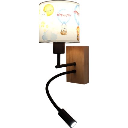 Brilagi - LED Dětská flexibilní nástěnná lampa BOBO WOOD 1xE27/25W/230V + LED/3W dub/černá/bílá/zvířátka