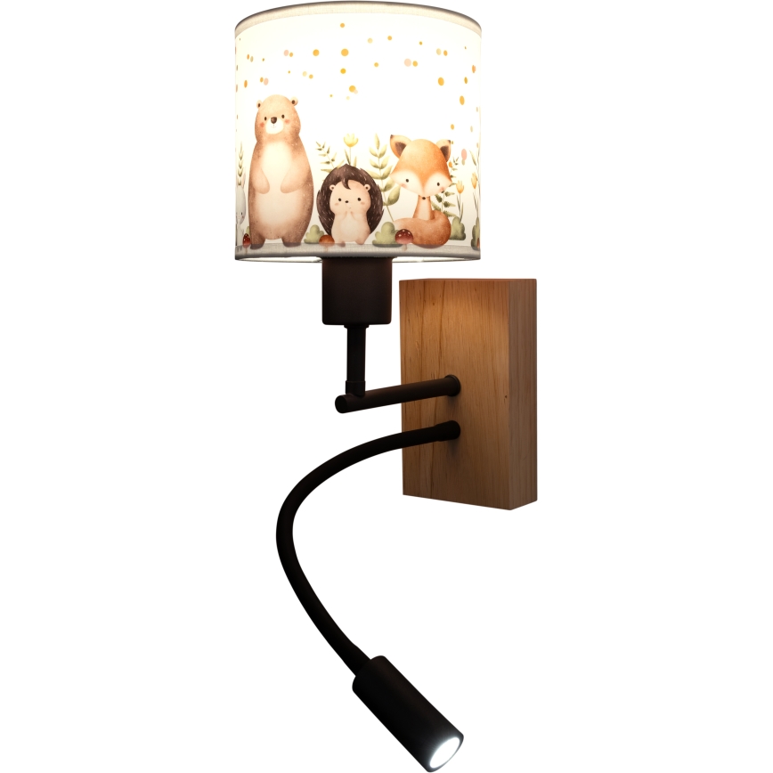 Brilagi - LED Dětská flexibilní nástěnná lampa BOBO WOOD 1xE27/25W/230V + LED/3W dub/černá/bílá/zvířátka
