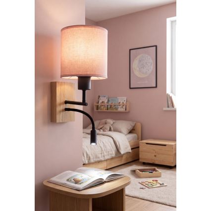 Brilagi - LED Flexibilní nástěnná lampa BOBO WOOD 1xE27/25W/230V + LED/3W dub/černá/růžová