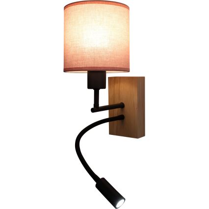 Brilagi - LED Flexibilní nástěnná lampa BOBO WOOD 1xE27/25W/230V + LED/3W dub/černá/růžová