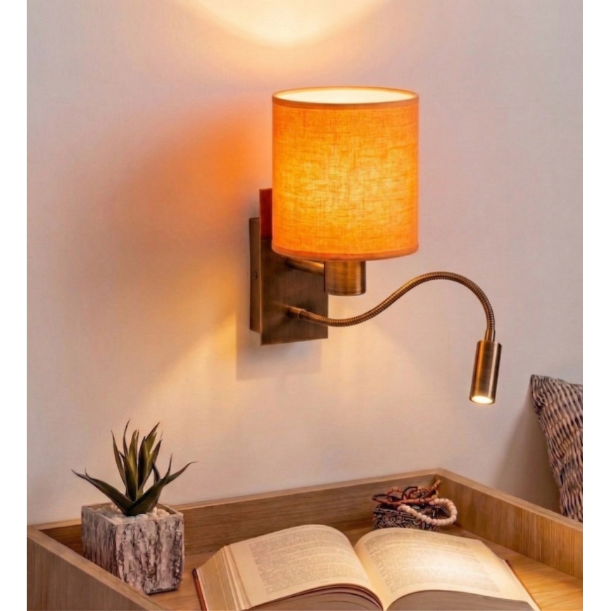 Brilagi - LED Flexibilní nástěnná lampa NUBILA 1xE27/25W/230V + LED/3W mosaz/oranžová
