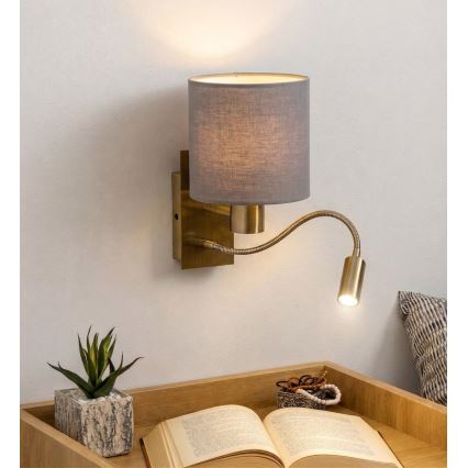 Brilagi - LED Flexibilní nástěnná lampa NUBILA 1xE27/25W/230V + LED/3W mosaz/světle šedá