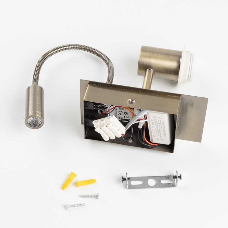 Brilagi - LED Flexibilní nástěnná lampa NUBILA 1xE27/25W/230V + LED/3W mosaz/světle šedá