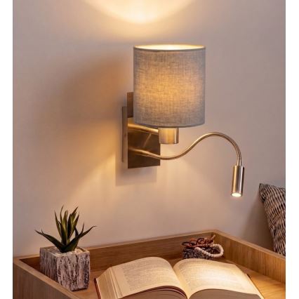 Brilagi - LED Flexibilní nástěnná lampa NUBILA 1xE27/25W/230V + LED/3W matný chrom/světle šedá