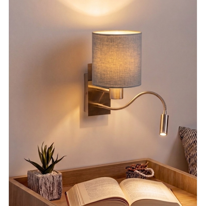 Brilagi - LED Flexibilní nástěnná lampa NUBILA 1xE27/25W/230V + LED/3W matný chrom/světle šedá