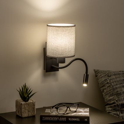 Brilagi - LED Flexibilní nástěnná lampa NUBILA 1xE27/25W/230V + LED/3W černá/šedá
