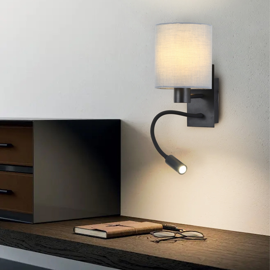 Brilagi - LED Flexibilní nástěnná lampa NUBILA 1xE27/25W/230V + LED/3W černá/šedá