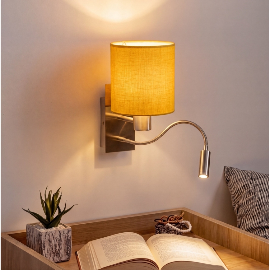Brilagi - LED Flexibilní nástěnná lampa NUBILA 1xE27/25W/230V + LED/3W matný chrom/žlutá