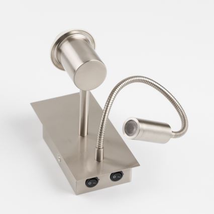 Brilagi - LED Flexibilní nástěnná lampa NUBILA 1xE27/25W/230V + LED/3W matný chrom/žlutá