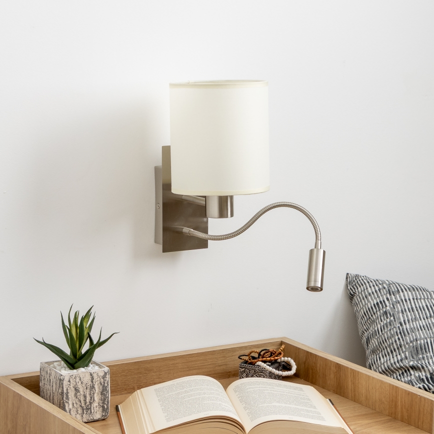 Brilagi - LED Flexibilní nástěnná lampa NUBILA 1xE27/25W/230V + LED/3W matný chrom/krémová