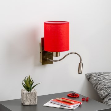 Brilagi - LED Flexibilní nástěnná lampa NUBILA 1xE27/25W/230V + LED/3W mosaz/červená