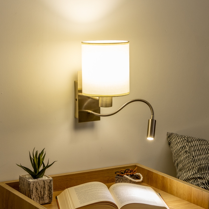 Brilagi - LED Flexibilní nástěnná lampa NUBILA 1xE27/25W/230V + LED/3W mosaz/krémová