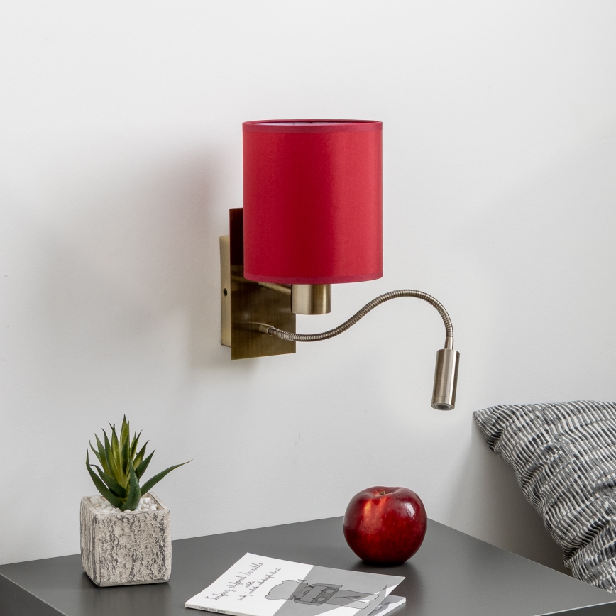 Brilagi - LED Flexibilní nástěnná lampa NUBILA 1xE27/25W/230V+LED/3W mosaz/pompejská červená