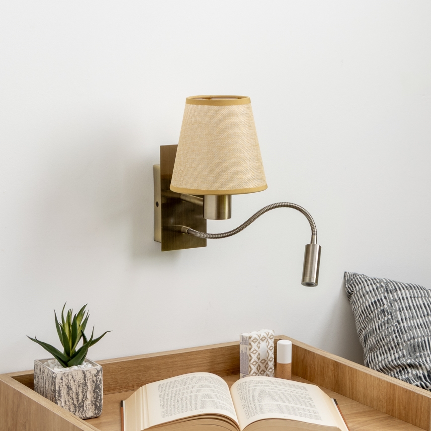 Brilagi - LED Flexibilní nástěnná lampa NUBILA 1xE27/25W/230V + LED/3W mosaz/světle hnědá
