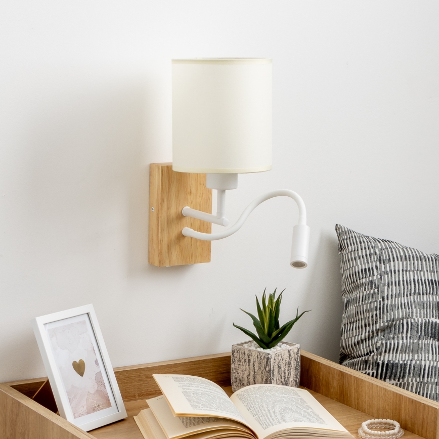 Brilagi - LED Flexibilní nástěnná lampa NUBILA WOOD 1xE27/25W/230V + LED/3W dub/bílá/krémová