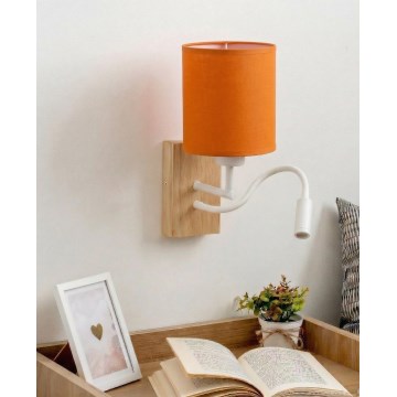 Brilagi - LED Flexibilní nástěnná lampa NUBILA WOOD 1xE27/25W/230V + LED/3W dub/bílá/oranžová
