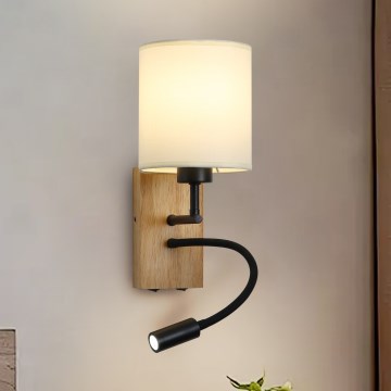 Brilagi - LED Flexibilní nástěnná lampa NUBILA WOOD 1xE27/25W/230V + LED/3W dub/černá/krémová
