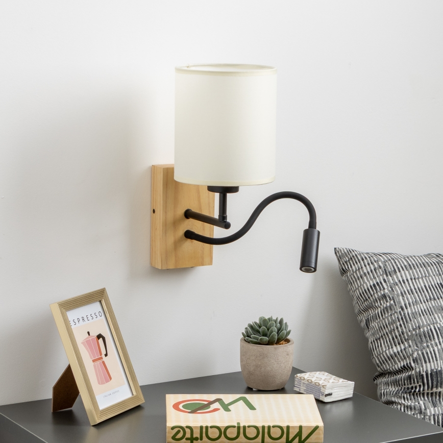 Brilagi - LED Flexibilní nástěnná lampa NUBILA WOOD 1xE27/25W/230V + LED/3W dub/černá/krémová