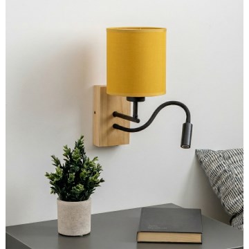 Brilagi - LED Flexibilní nástěnná lampa NUBILA WOOD 1xE27/25W/230V + LED/3W dub/černá/žlutá