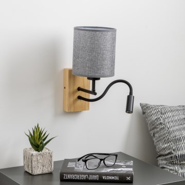 Brilagi - LED Flexibilní nástěnná lampa NUBILA WOOD 1xE27/25W/230V + LED/3W dub/šedá