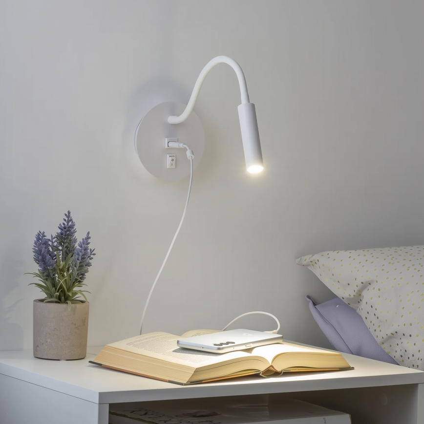 Brilagi - LED Flexibilní nástěnná lampa s USB portem MAYA LED/3W/230V 4000K bílá