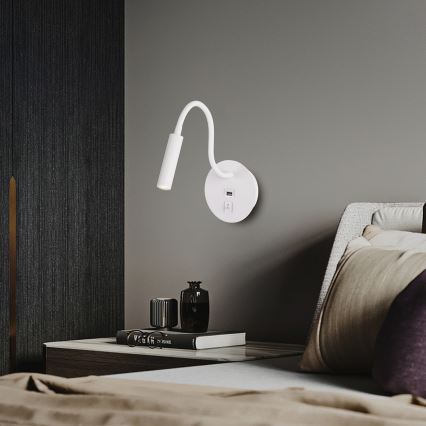 Brilagi - LED Flexibilní nástěnná lampa s USB portem MAYA LED/3W/230V 4000K bílá