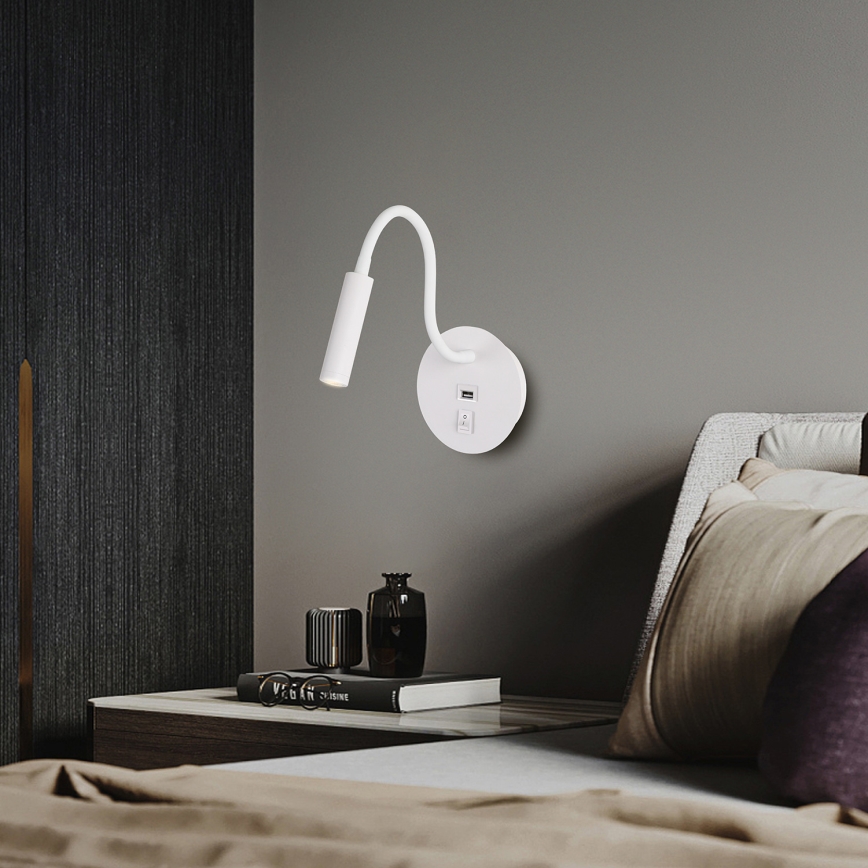Brilagi - LED Flexibilní nástěnná lampa s USB portem MAYA LED/3W/230V 4000K bílá