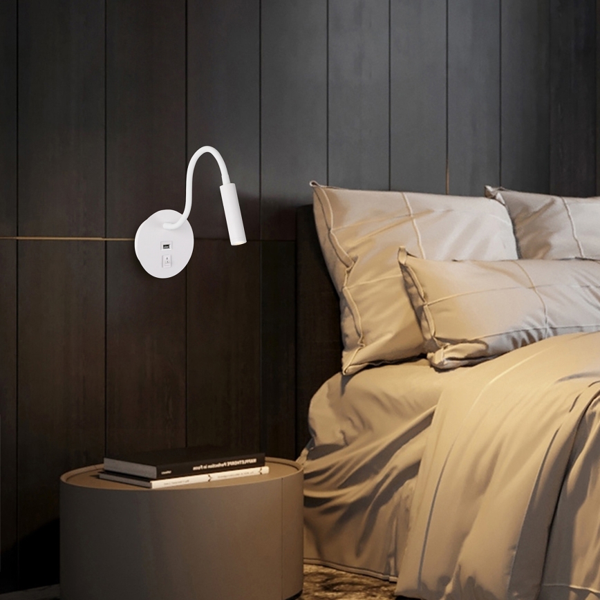 Brilagi - LED Flexibilní nástěnná lampa s USB portem MAYA LED/3W/230V 4000K bílá