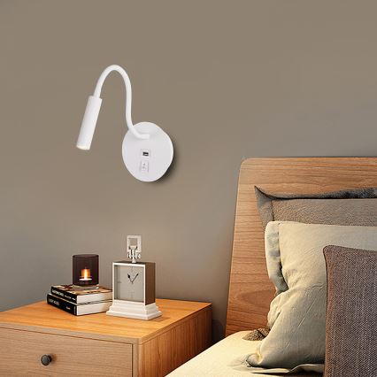 Brilagi - LED Flexibilní nástěnná lampa s USB portem MAYA LED/3W/230V 4000K bílá