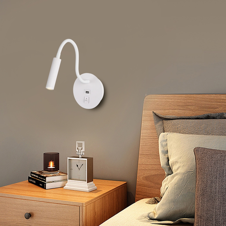 Brilagi - LED Flexibilní nástěnná lampa s USB portem MAYA LED/3W/230V 4000K bílá