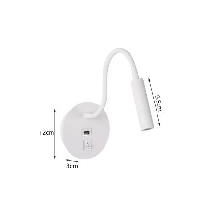 Brilagi - LED Flexibilní nástěnná lampa s USB portem MAYA LED/3W/230V 4000K bílá