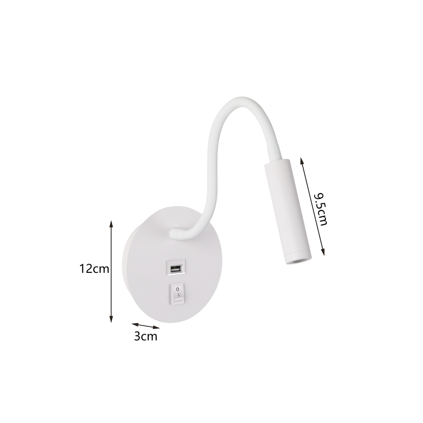 Brilagi - LED Flexibilní nástěnná lampa s USB portem MAYA LED/3W/230V 4000K bílá